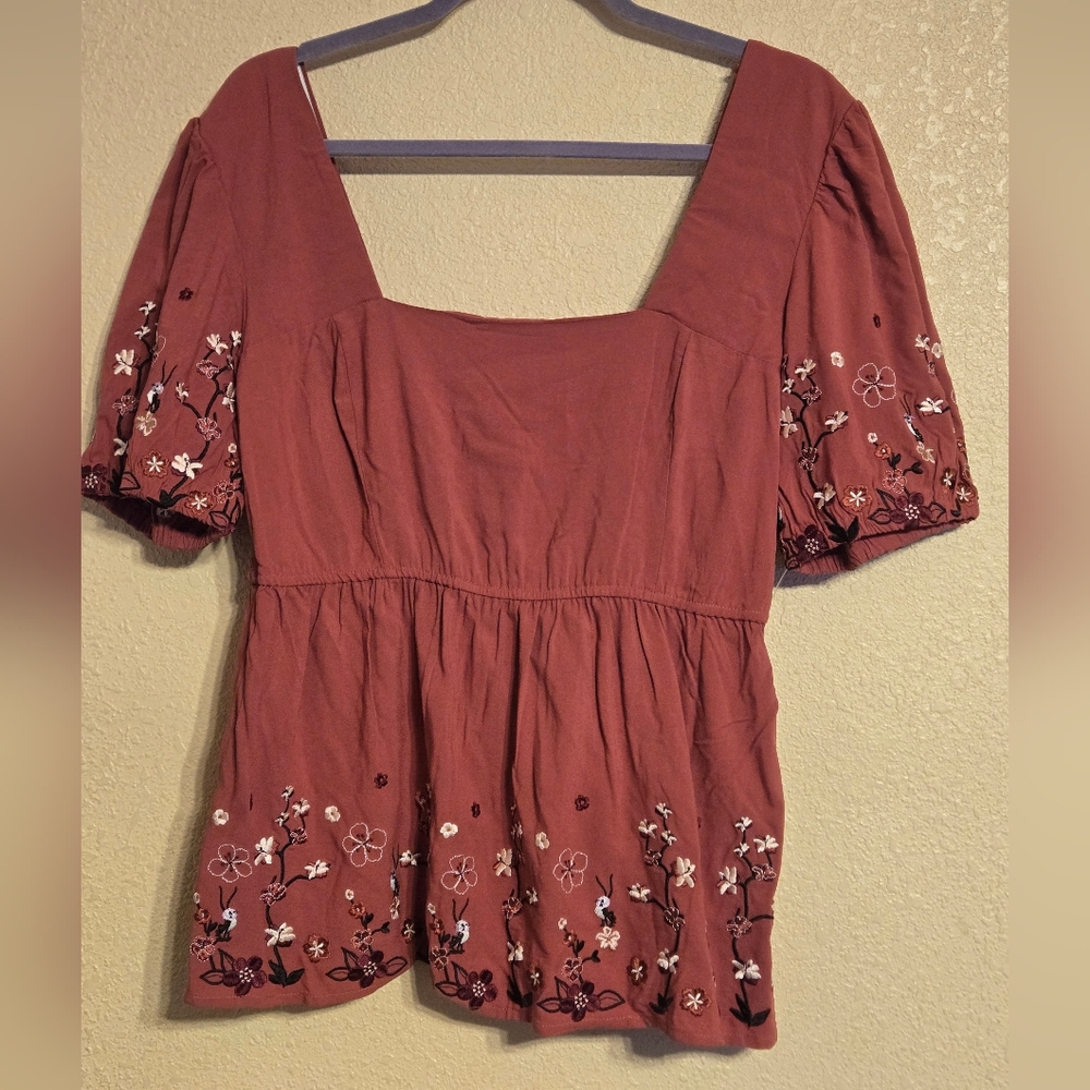 Woven Square-Neck Peplum Blouse in Dusty Rose